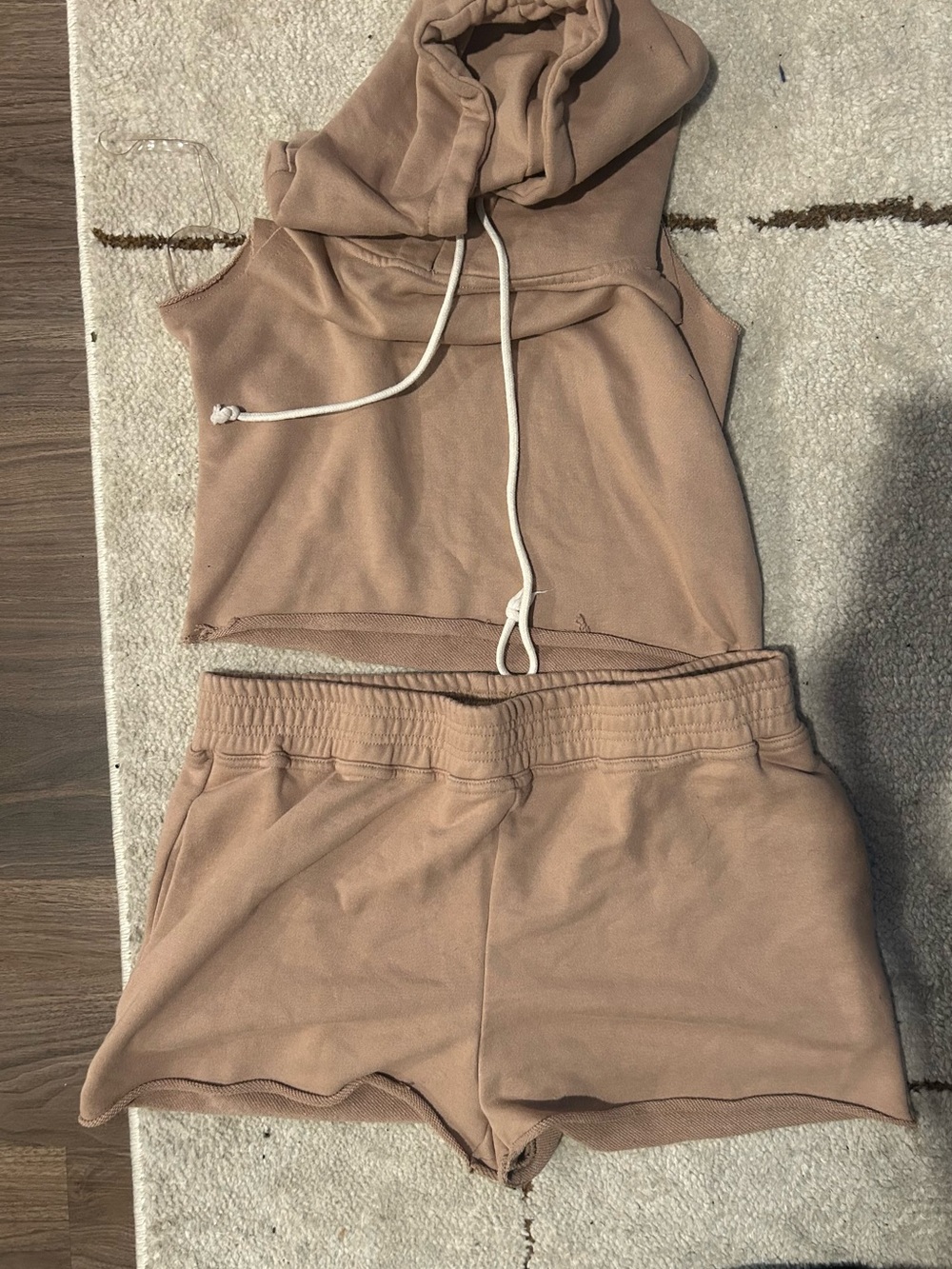 Women's Cotton-Blend Drawstring Short set in Taupe